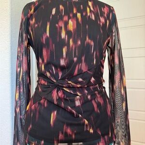 DKNY Black and Pink Abstract Blouse